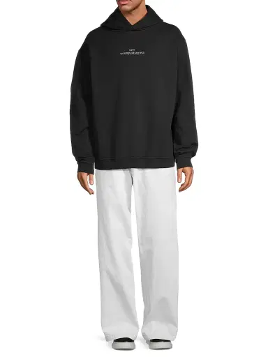 Maison Margiela Men's Reversed Logo Hoodie - Black White | Thumbnail 2 Maison Margiela Men's Reversed Logo Hoodie - Black White | Thumbnail 2