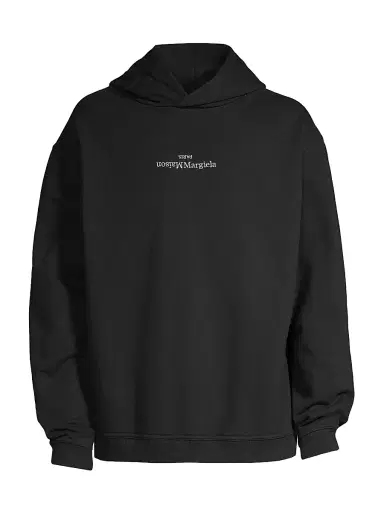 Maison Margiela Men's Reversed Logo Hoodie - Black White | Thumbnail 1 Maison Margiela Men's Reversed Logo Hoodie - Black White | Thumbnail 1