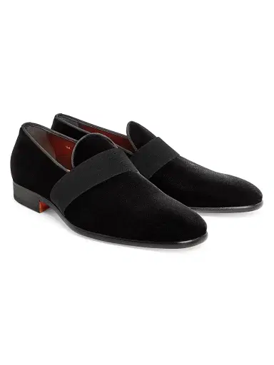 Santoni Men's Isomer Velvet Loafers - Black - Size 11.5 | Thumbnail 2