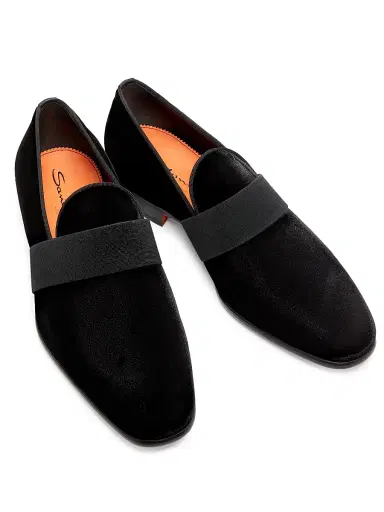 Santoni Men's Isomer Velvet Loafers - Black - Size 11.5 | Thumbnail 4