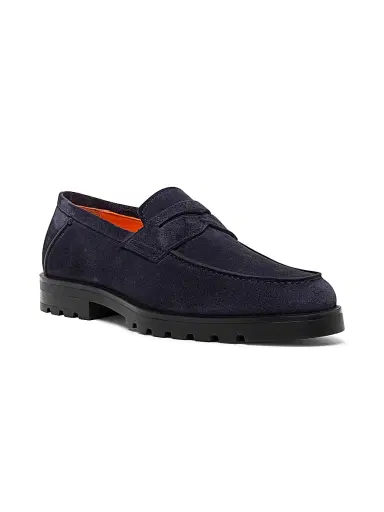Santoni Men's Burnished Suede Loafers - Blue - Size 13 | Thumbnail 2 Santoni Men's Burnished Suede Loafers - Blue - Size 13 | Thumbnail 2