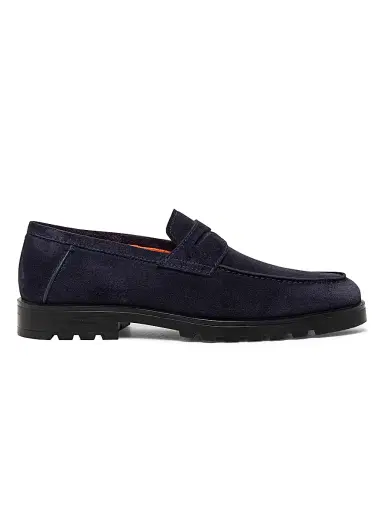 Santoni Men's Burnished Suede Loafers - Blue - Size 13 | Thumbnail 1 Santoni Men's Burnished Suede Loafers - Blue - Size 13 | Thumbnail 1