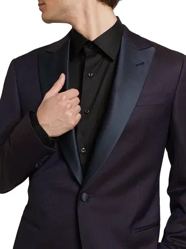Giorgio Armani Men's Wool One-Button Dinner Jacket - Purple | Thumbnail 6 Giorgio Armani Men's Wool One-Button Dinner Jacket - Purple | Thumbnail 6