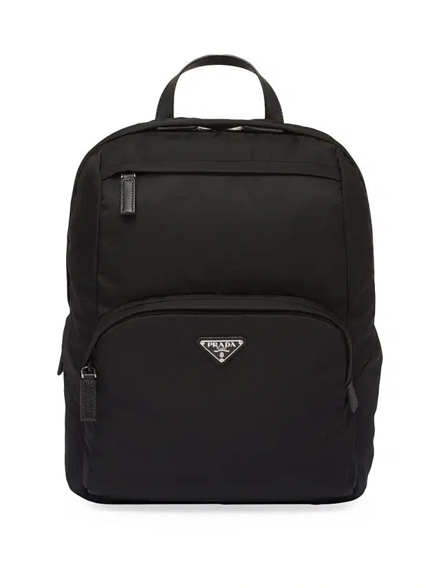 Men's Re-Nylon and Saffiano Leather Backpack - Black 0