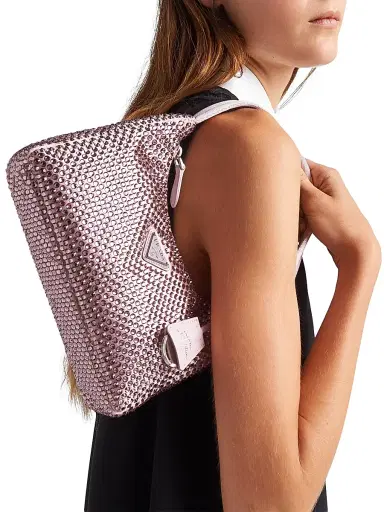 Prada Women's Re-Edition Mini Satin Shoulder Bag with Crystals - Pink | Thumbnail 2