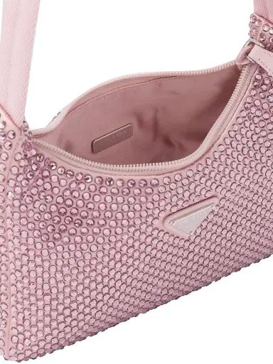 Prada Women's Re-Edition Mini Satin Shoulder Bag with Crystals - Pink | Thumbnail 5