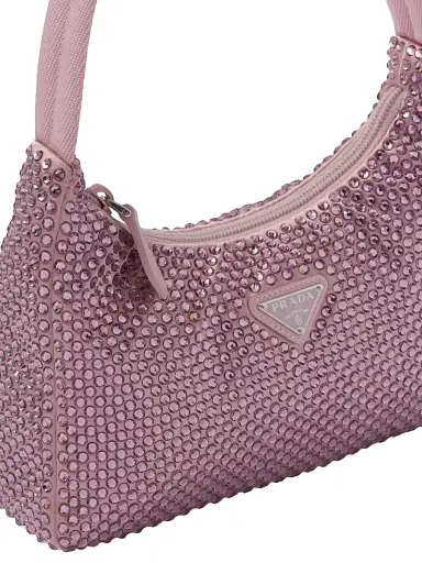 Prada Women's Re-Edition Mini Satin Shoulder Bag with Crystals - Pink | Thumbnail 6