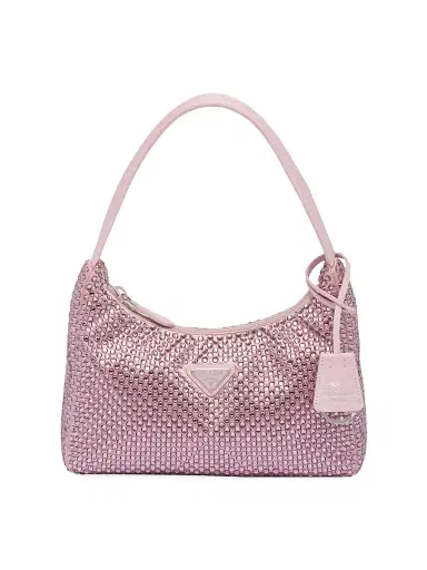 Prada Women's Re-Edition Mini Satin Shoulder Bag with Crystals - Pink | Thumbnail 1