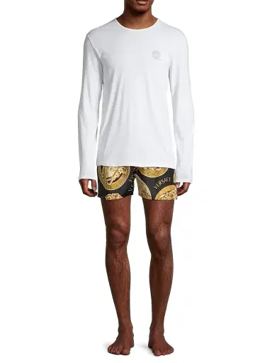 Versace Men's Long-Sleeve Cotton Stretch Crewneck - Nero | Thumbnail 2