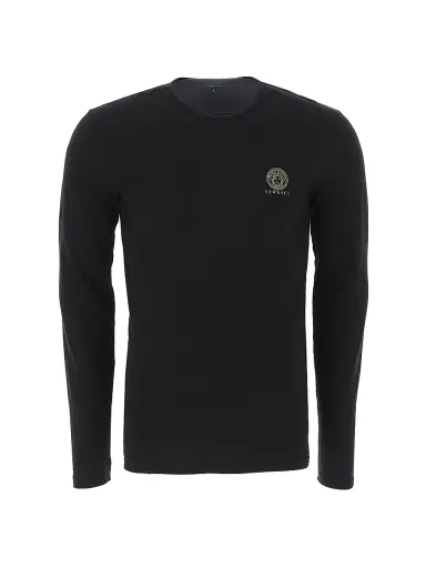 Versace Men's Long-Sleeve Cotton Stretch Crewneck - Nero | Thumbnail 1