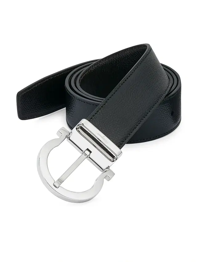 FERRAGAMO Men's Gancio Buckle Adjustable Cut-to-Size Reversible Belt - Nero