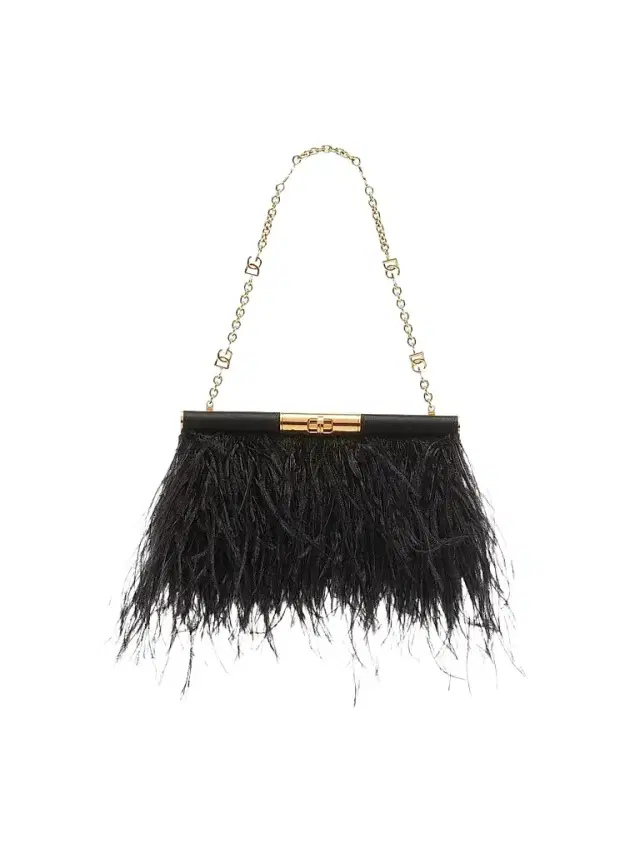 Women's  Marlene Ostrich Feather Shoulder Bag - Black