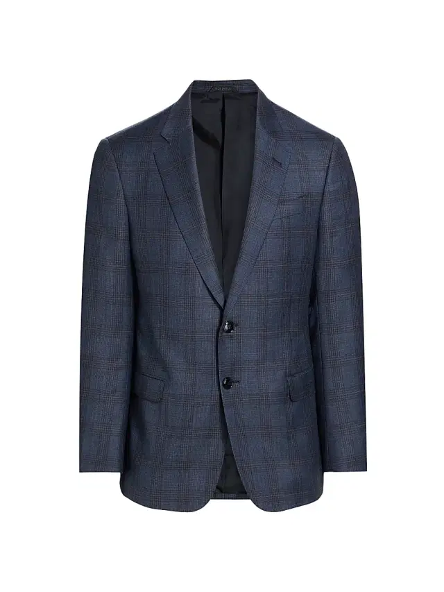 Men's Checked Wool Two-Button Sport Coat - Blue