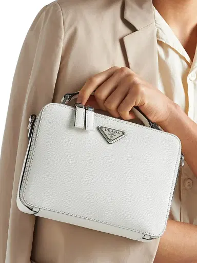 Prada Men's Medium Brique Saffiano Leather Bag - White | Thumbnail 2