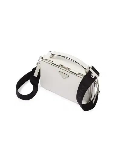 Prada Men's Medium Brique Saffiano Leather Bag - White | Thumbnail 3