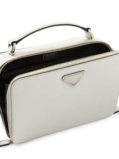 Prada Men's Medium Brique Saffiano Leather Bag - White | Thumbnail 5