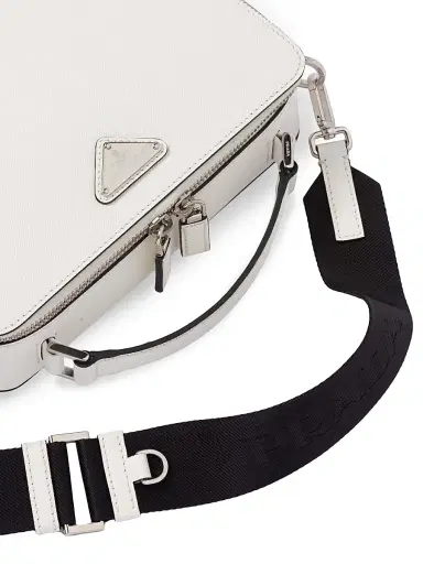 Prada Men's Medium Brique Saffiano Leather Bag - White | Thumbnail 6