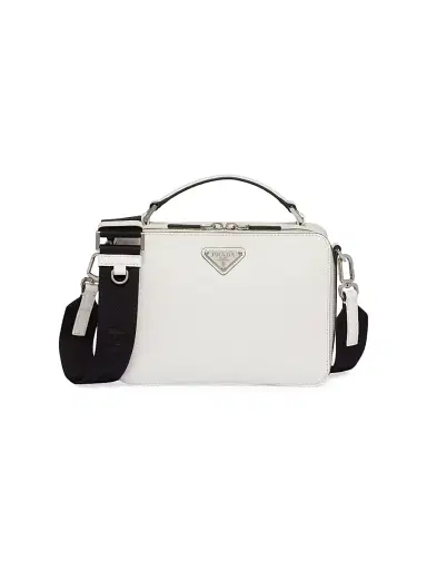 Prada Men's Medium Brique Saffiano Leather Bag - White | Thumbnail 1