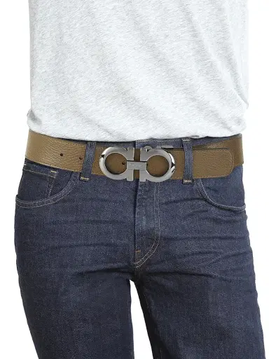 Ferragamo Men's Adjustable Gancini Cut-to-Size Reversible Leather Belt - Brown Nero - Size 32 | Thumbnail 3