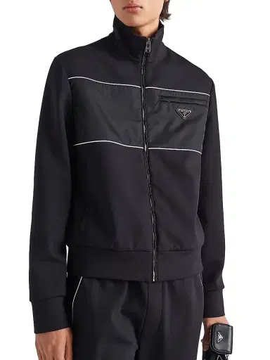 Prada Men's Sweatshirt With Re-Nylon Details - Black | Thumbnail 4