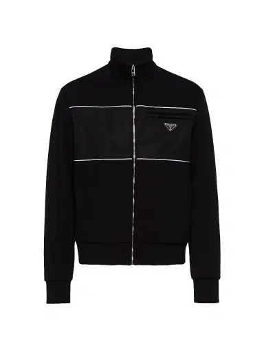 Prada Men's Sweatshirt With Re-Nylon Details - Black | Thumbnail 1