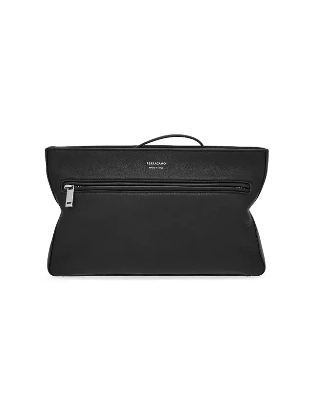 Men's Star Leather Zip Pouch - Nero