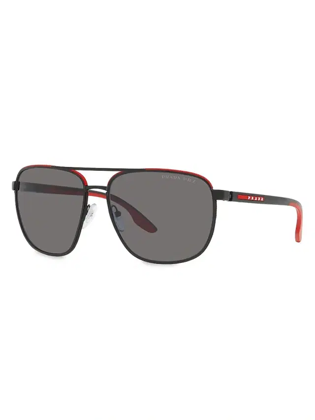 Men's 62MM Metal Pilot Sunglasses - Black Red