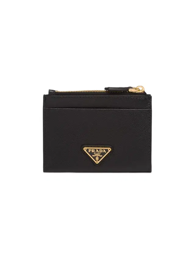 Women's Saffiano Leather Card Holder - Black Gold