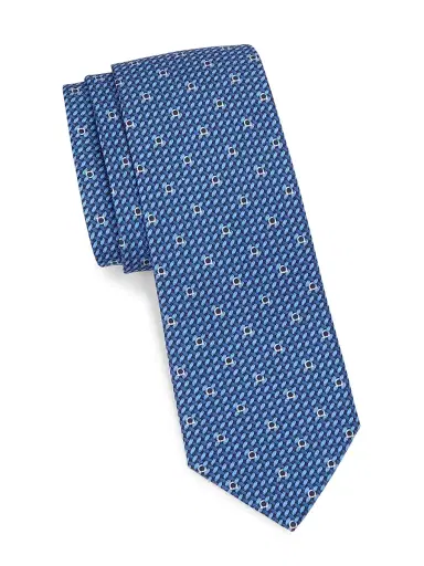 FERRAGAMO Men's Gancini Woven Pattern Silk Tie - Navy Blue | Thumbnail 1 FERRAGAMO Men's Gancini Woven Pattern Silk Tie - Navy Blue | Thumbnail 1