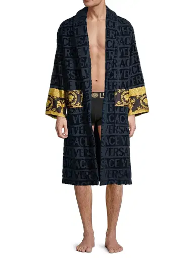 Versace Men's Logo Baroque Bathrobe - Blue - Size XXL | Thumbnail 2 Versace Men's Logo Baroque Bathrobe - Blue - Size XXL | Thumbnail 2