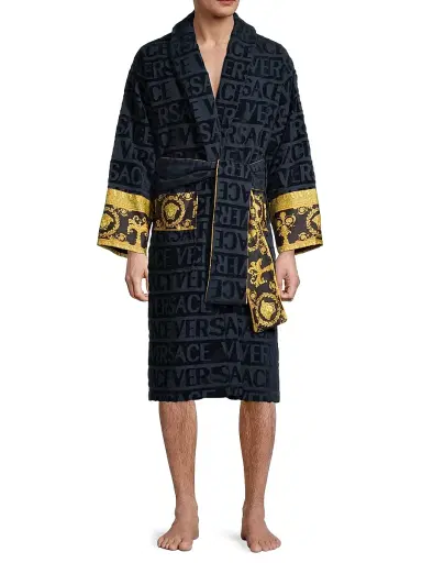 Versace Men's Logo Baroque Bathrobe - Blue - Size XXL | Thumbnail 3 Versace Men's Logo Baroque Bathrobe - Blue - Size XXL | Thumbnail 3