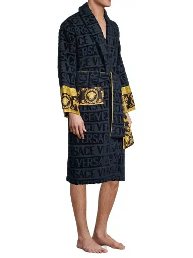 Versace Men's Logo Baroque Bathrobe - Blue - Size XXL | Thumbnail 4 Versace Men's Logo Baroque Bathrobe - Blue - Size XXL | Thumbnail 4