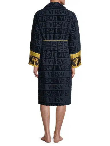 Versace Men's Logo Baroque Bathrobe - Blue - Size XXL | Thumbnail 5 Versace Men's Logo Baroque Bathrobe - Blue - Size XXL | Thumbnail 5