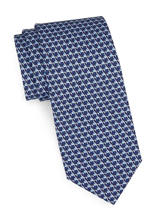 Men's Ester Silk Swan Tie - Navy
