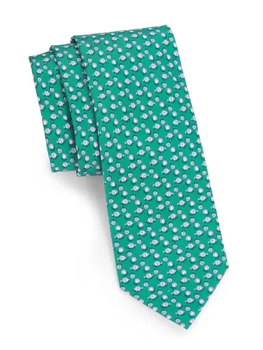 FERRAGAMO Men's Vanda Silk Fish Ball Tie - Green | Thumbnail 1 FERRAGAMO Men's Vanda Silk Fish Ball Tie - Green | Thumbnail 1