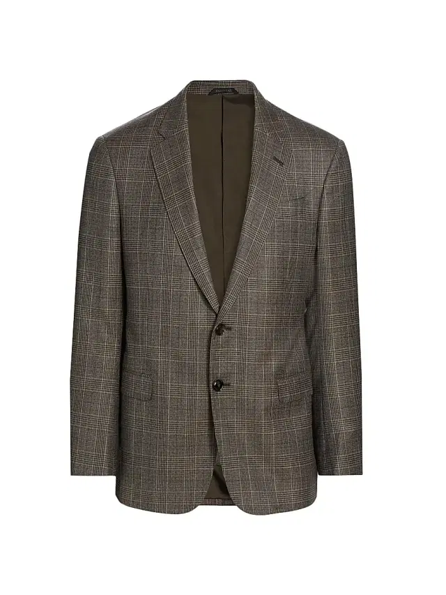 Men's Plaid Wool Two-Button Sport Coat - Brown Men's Plaid Wool Two-Button Sport Coat - Brown