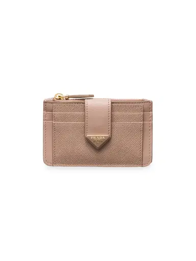 Prada Women's Saffiano and Smooth Leather Card Holder - Light Pink | Thumbnail 1 Prada Women's Saffiano and Smooth Leather Card Holder - Light Pink | Thumbnail 1