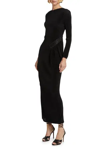 Giorgio Armani Women's Embellished Pleated Jersey Gown - Black - Size 4 | Thumbnail 2 Giorgio Armani Women's Embellished Pleated Jersey Gown - Black - Size 4 | Thumbnail 2