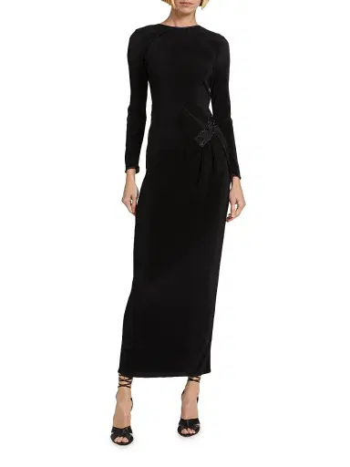 Giorgio Armani Women's Embellished Pleated Jersey Gown - Black - Size 4 | Thumbnail 3 Giorgio Armani Women's Embellished Pleated Jersey Gown - Black - Size 4 | Thumbnail 3