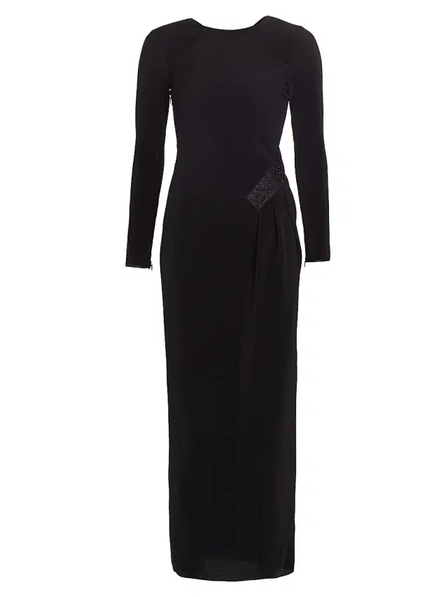 Women's Embellished Pleated Jersey Gown - Black