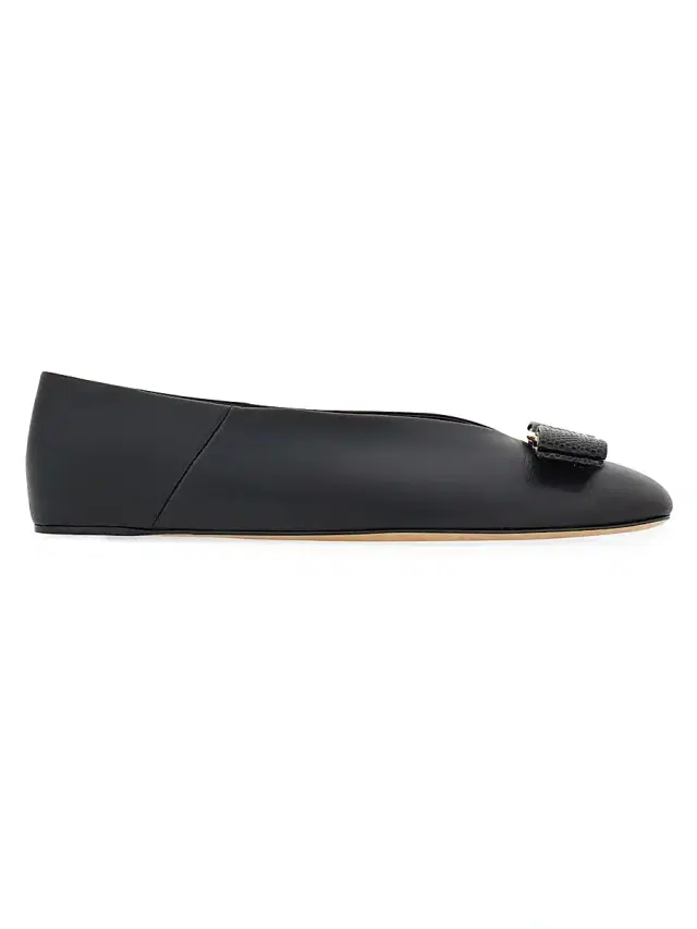 FERRAGAMO Women's Vanna Bow-Detailed Leather Ballet Flats - Nero