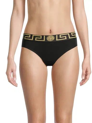Versace Women's Greek Key Bikini-Cut Panty - Black - Size Medium | Thumbnail 3