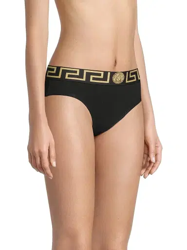 Versace Women's Greek Key Bikini-Cut Panty - Black - Size Medium | Thumbnail 4