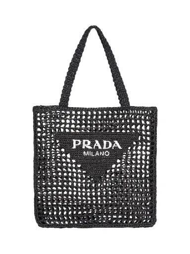 Prada Women's Large Crochet Tote Bag - Black | Thumbnail 1