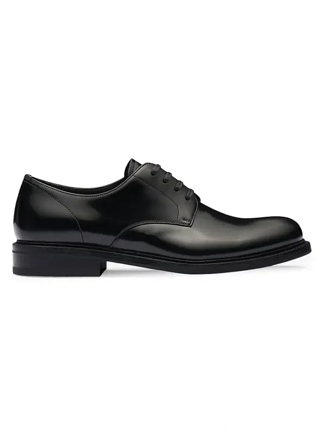 Men's Brushed Leather Lace-Up Shoes - Black