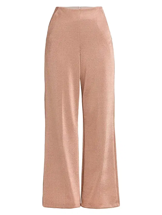 Women's Metallic Bonded Jersey Flare Trousers - Pink Gold