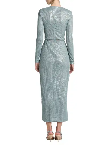 Giorgio Armani Women's Sequined Long-Sleeve Midi Dress - Silver Cloud - Size 14 | Thumbnail 5