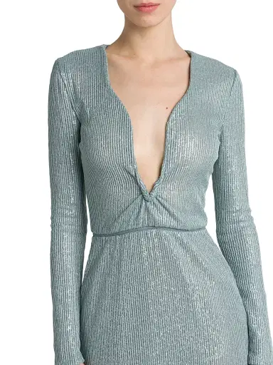 Giorgio Armani Women's Sequined Long-Sleeve Midi Dress - Silver Cloud - Size 14 | Thumbnail 6