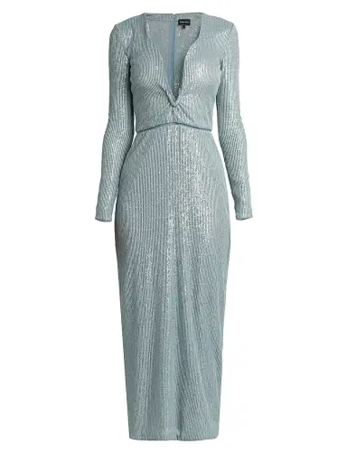 Giorgio Armani Women's Sequined Long-Sleeve Midi Dress - Silver Cloud - Size 14 | Thumbnail 1