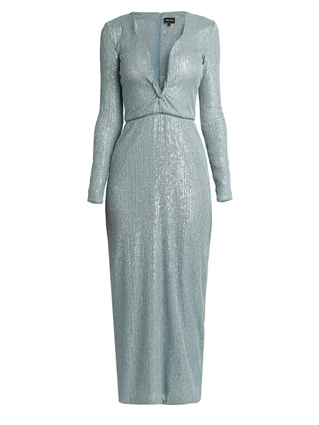 Giorgio Armani Women's Sequined Long-Sleeve Midi Dress - Silver Cloud